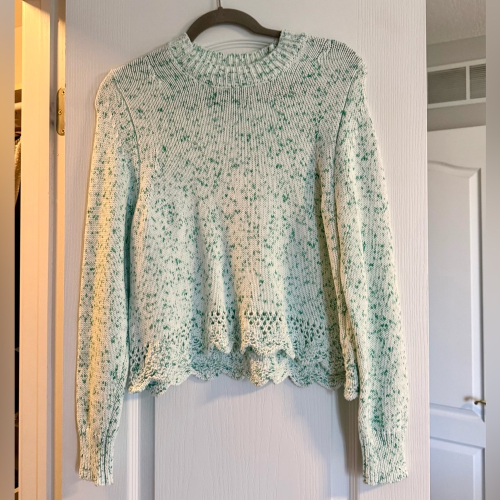French Connection White and Green Scallopes Sweater